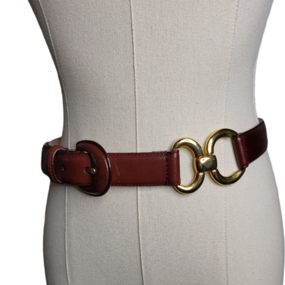 Talbots Double Brass Bit Leather Belt Equestrian Horse Riding Preppy Min… - Picture 3 of 14